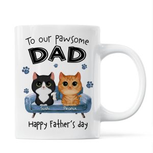 To Pawsome Dad Watercolor Cute Cat Sitting On Sofa Personalized Mug