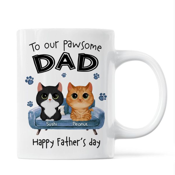 To Pawsome Dad Watercolor Cute Cat Sitting On Sofa Personalized Mug To Pawsome Dad Watercolor Cute Cat Sitting On Sofa Personalized Mug