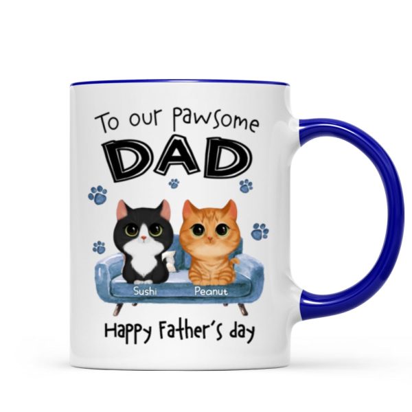 To Pawsome Dad Watercolor Cute Cat Sitting On Sofa Personalized Mug To Pawsome Dad Watercolor Cute Cat Sitting On Sofa Personalized Mug
