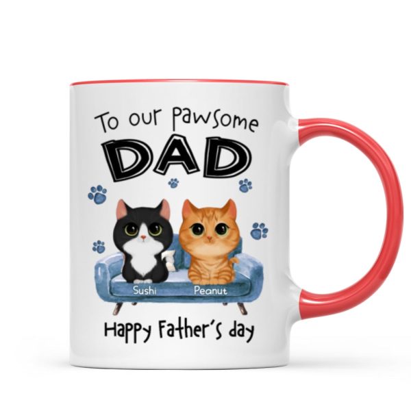 To Pawsome Dad Watercolor Cute Cat Sitting On Sofa Personalized Mug To Pawsome Dad Watercolor Cute Cat Sitting On Sofa Personalized Mug