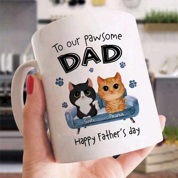 To Pawsome Dad Watercolor Cute Cat Sitting On Sofa Personalized Mug To Pawsome Dad Watercolor Cute Cat Sitting On Sofa Personalized Mug