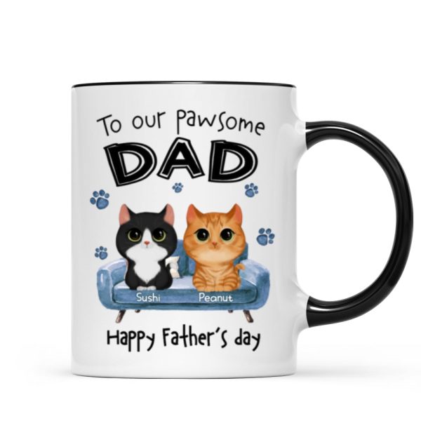 To Pawsome Dad Watercolor Cute Cat Sitting On Sofa Personalized Mug To Pawsome Dad Watercolor Cute Cat Sitting On Sofa Personalized Mug