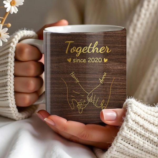 Together Forever, Holding Hands and Hearts Mug - Personalized Custom Coffee Mug - CPL150_MG Together Forever, Holding Hands and Hearts Mug - Personalized Custom Coffee Mug - CPL150_MG