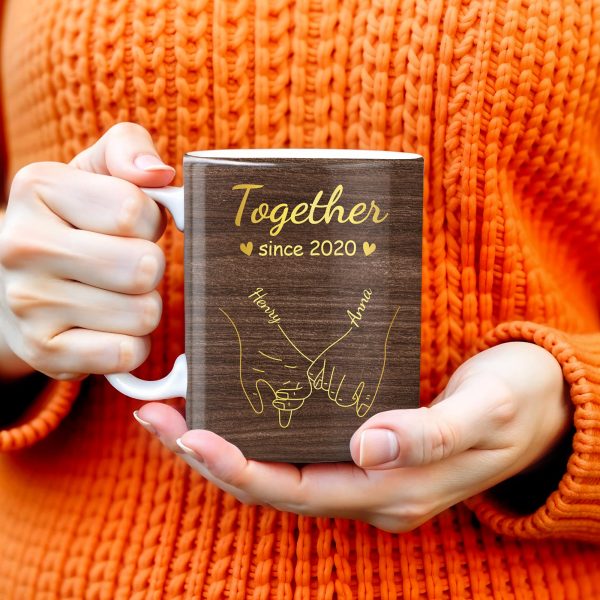 Together Forever, Holding Hands and Hearts Mug - Personalized Custom Coffee Mug - CPL150_MG Together Forever, Holding Hands and Hearts Mug - Personalized Custom Coffee Mug - CPL150_MG