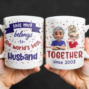 Together Since 2003, Cartoon Couple and Confetti - Personalized Custom Coffee Mug - HSB035_MG