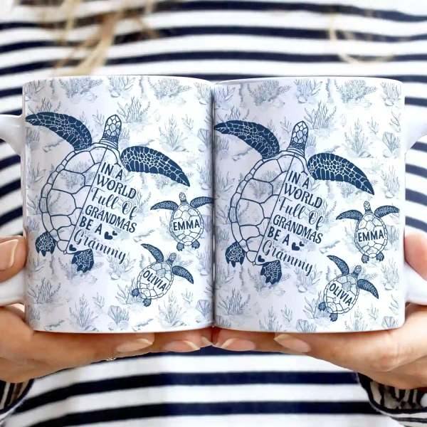 Toile De Jouy World Full Of Grandmas - Personalized White Edge-to-Edge Mug Toile De Jouy World Full Of Grandmas - Personalized White Edge-to-Edge Mug