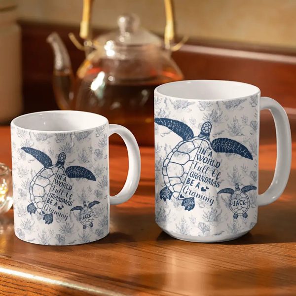 Toile De Jouy World Full Of Grandmas - Personalized White Edge-to-Edge Mug Toile De Jouy World Full Of Grandmas - Personalized White Edge-to-Edge Mug