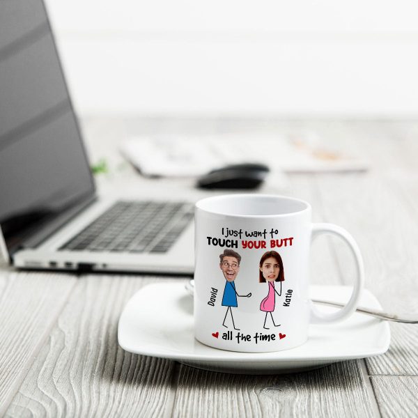 Touch Your Butt All The Time Funny Inappropriate Couple Custom Face Photo - Personalized Mug