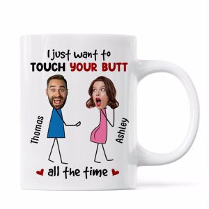 Touch Your Butt All The Time Funny Inappropriate Couple Custom Face Photo - Personalized Mug