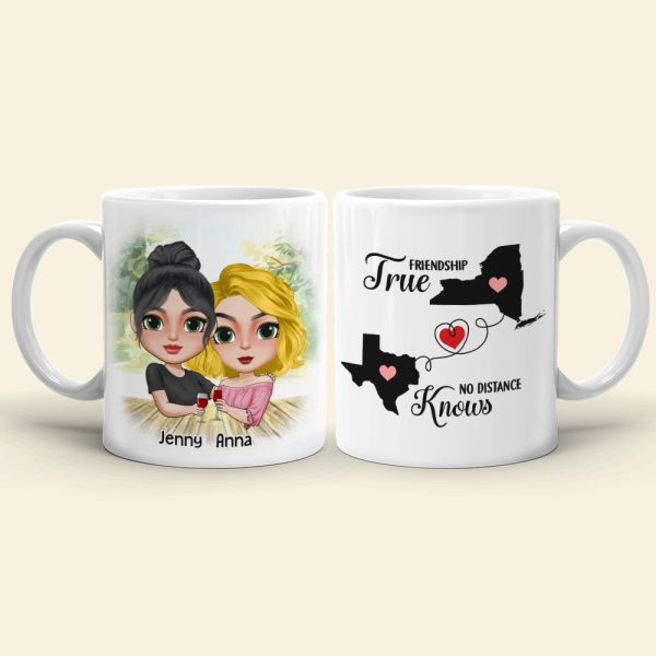 True Friendship Knows No Distance Personalized Friends Mug Gift For Sisters True Friendship Knows No Distance Personalized Friends Mug Gift For Sisters