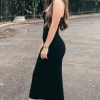 Twist Front Strapless Split Sweater Midi Beach Vacation Dress - Black Twist Front Strapless Split Sweater Midi Beach Vacation Dress - Black
