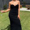 Twist Front Strapless Split Sweater Midi Beach Vacation Dress - Black Twist Front Strapless Split Sweater Midi Beach Vacation Dress - Black