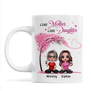 Under Pink Tree Doll Women Sitting Like Mother And Daughters Personalized Mug