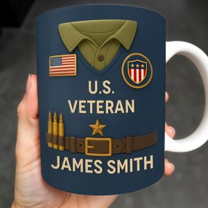 U.S. Veteran, Military Uniform, American Flag And Military Badges - Personalized Custom Coffee Mug - OFC002_MG