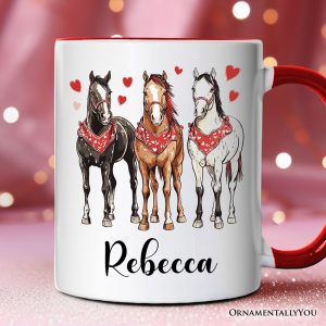 Valentine Horses Western Personalized Mug, Cute Country Lover Gift with Custom Name