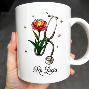 Vibrant Tulip And Stethoscope Design, Beautiful Butterflies - Personalized Custom Coffee Mug - NUR006_MG