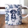 Vintage Blue Floral Pattern Dogs Personalized Mug, Gift For Dog Lovers