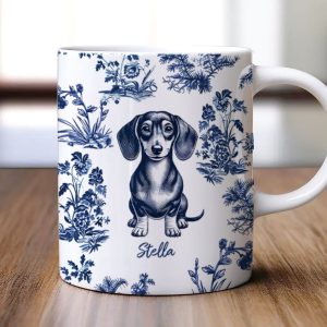 Vintage Blue Floral Pattern Dogs Personalized Mug, Gift For Dog Lovers