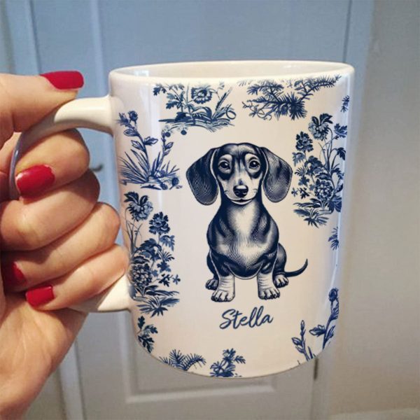 Vintage Blue Floral Pattern Dogs Personalized Mug, Gift For Dog Lovers