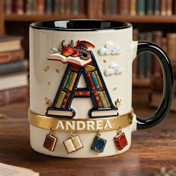 Vintage Book Dragon Alphabet Initial Letter - Personalized Accent Mug - Gift For Book Lovers NL122 Vintage Book Dragon Alphabet Initial Letter - Personalized Accent Mug - Gift For Book Lovers NL122
