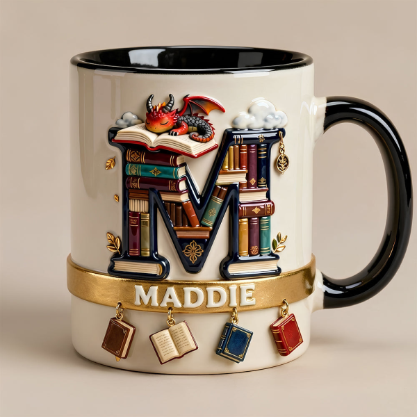 Vintage Book Dragon Alphabet Initial Letter - Personalized Accent Mug - Gift For Book Lovers NL122 Vintage Book Dragon Alphabet Initial Letter - Personalized Accent Mug - Gift For Book Lovers NL122