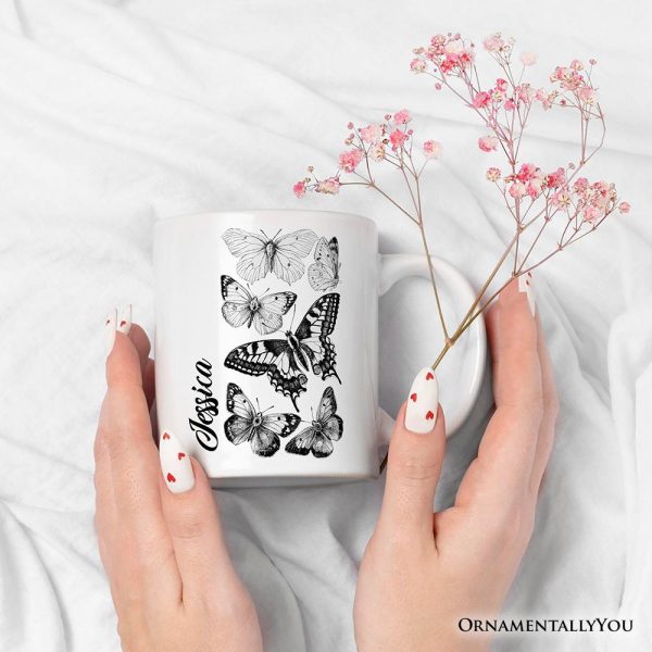 Vintage Butterfly Sketch Personalized Mug, Botanical Insect Art Nature Gift with Custom Name Vintage Butterfly Sketch Personalized Mug, Botanical Insect Art Nature Gift with Custom Name