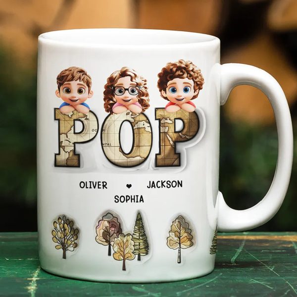 Vintage Map Grandpa Dad Title - 3D Inflated Effect Printed Mug, Personalized White Edge-to-Edge Mug Vintage Map Grandpa Dad Title - 3D Inflated Effect Printed Mug, Personalized White Edge-to-Edge Mug