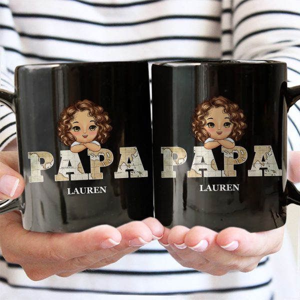 Vintage Map Papa Title - Birthday, Loving Gift For Dad, Father, Papa, Grandpa, Grandfather - Personalized Custom Black Mug Vintage Map Papa Title - Birthday, Loving Gift For Dad, Father, Papa, Grandpa, Grandfather - Personalized Custom Black Mug