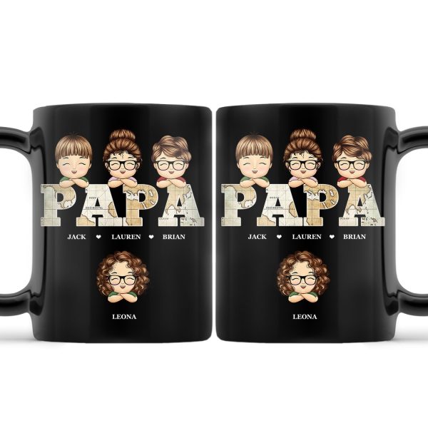 Vintage Map Papa Title - Birthday, Loving Gift For Dad, Father, Papa, Grandpa, Grandfather - Personalized Custom Black Mug Vintage Map Papa Title - Birthday, Loving Gift For Dad, Father, Papa, Grandpa, Grandfather - Personalized Custom Black Mug