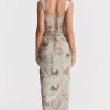 Vintage Printed Draped Corset Top Split Two Piece Maxi Dress - Floral Vintage Printed Draped Corset Top Split Two Piece Maxi Dress - Floral