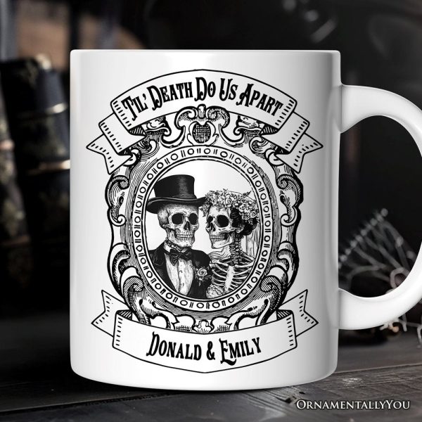 Vintage Skeleton Lovers Til' Death Do us Apart, Personalized Mug, Classic Antique Halloween Gift for Couples Vintage Skeleton Lovers Til' Death Do us Apart, Personalized Mug, Classic Antique Halloween Gift for Couples