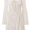 Vintage Tie Neck Bell Sleeve Pleated Floral Lace Fishtail Mini Dress - Beige Vintage Tie Neck Bell Sleeve Pleated Floral Lace Fishtail Mini Dress - Beige