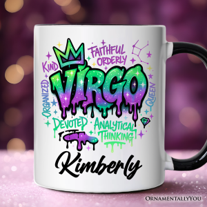 Virgo Graffiti Zodiac Personalized Mug, Street Style Astrology Horoscope Gift with Custom Name