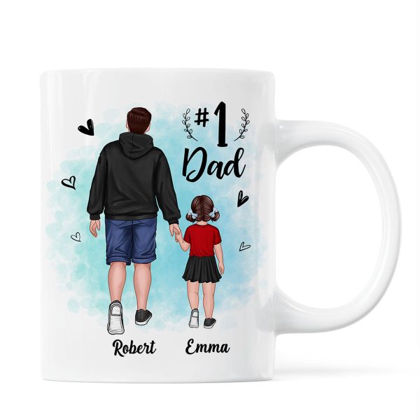 Watercolor Back View Dad And Son Daughter Kids Walking #1 Dad Personalized Mug Watercolor Back View Dad And Son Daughter Kids Walking #1 Dad Personalized Mug