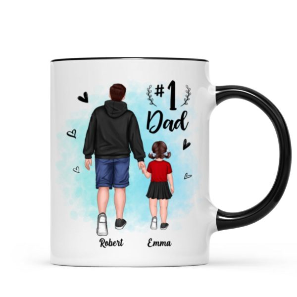 Watercolor Back View Dad And Son Daughter Kids Walking #1 Dad Personalized Mug Watercolor Back View Dad And Son Daughter Kids Walking #1 Dad Personalized Mug