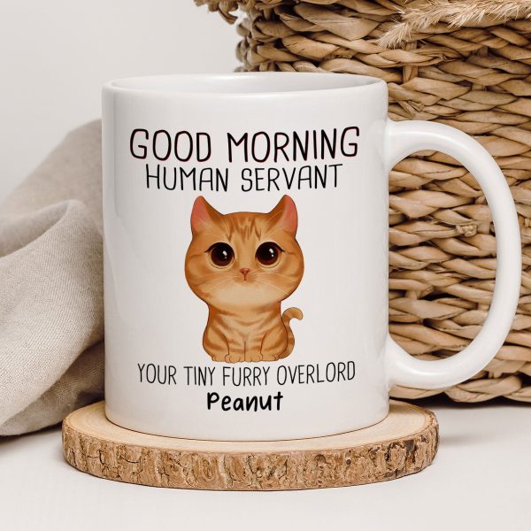 Watercolor Cute Cats Good Morning Cat Human Servant Personalized Mug Watercolor Cute Cats Good Morning Cat Human Servant Personalized Mug