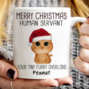 Watercolor Cute Cats Merry Christmas Human Servant Personalized Mug