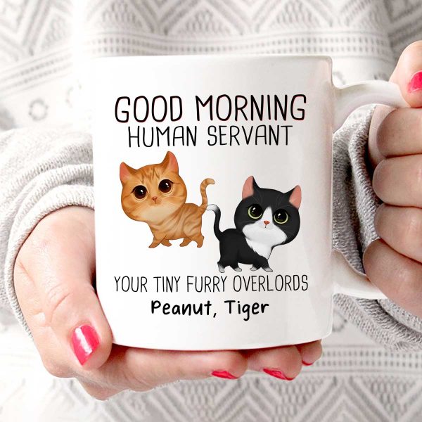 Watercolor Cute Cats Walking Good Morning Cat Human Servant Personalized Mug Watercolor Cute Cats Walking Good Morning Cat Human Servant Personalized Mug