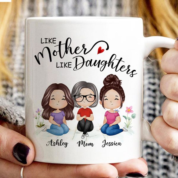 Watercolor Style Women Sitting Like Mother Like Daughters Gift For Mom Daughters Personalized Mug Watercolor Style Women Sitting Like Mother Like Daughters Gift For Mom Daughters Personalized Mug