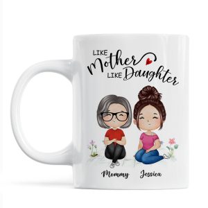 Watercolor Style Women Sitting Like Mother Like Daughters Gift For Mom Daughters Personalized Mug