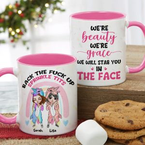 We Are Beauty We Are Grace We Will Stab You In The Face, Personalized Besties Funny Accent Mug, Gift For Besties