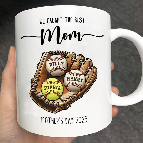We Caught The Best Mom Baseball, Softball Personalized Mug, Custom Kid's Name, Mother's Day, Gift For Wife, Gift For Mom We Caught The Best Mom Baseball, Softball Personalized Mug, Custom Kid's Name, Mother's Day, Gift For Wife, Gift For Mom