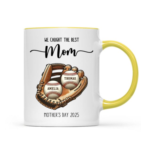 We Caught The Best Mom Baseball, Softball Personalized Mug, Custom Kid's Name, Mother's Day, Gift For Wife, Gift For Mom We Caught The Best Mom Baseball, Softball Personalized Mug, Custom Kid's Name, Mother's Day, Gift For Wife, Gift For Mom