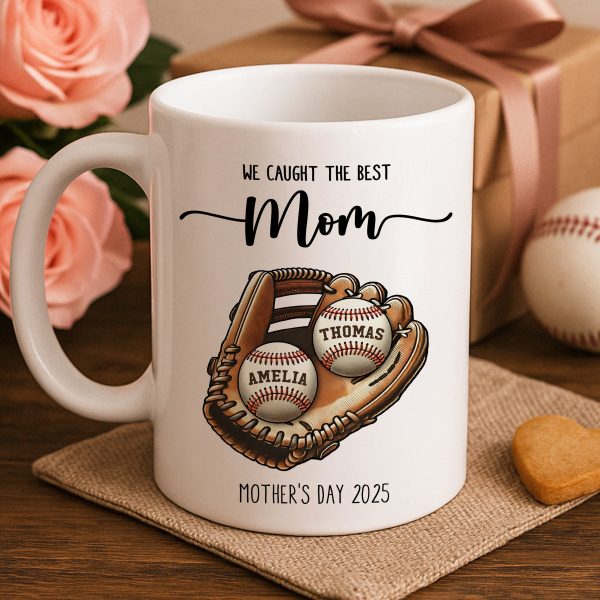We Caught The Best Mom Baseball, Softball Personalized Mug, Custom Kid's Name, Mother's Day, Gift For Wife, Gift For Mom We Caught The Best Mom Baseball, Softball Personalized Mug, Custom Kid's Name, Mother's Day, Gift For Wife, Gift For Mom