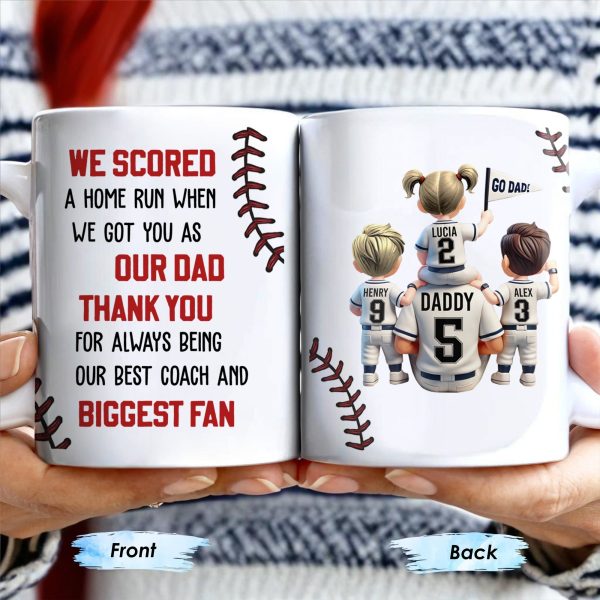 We Scored A Home Run When We Got You As Our Dad, Baseball Stitches And Uniforms - Personalized Custom Coffee Mug - DAD140_MG We Scored A Home Run When We Got You As Our Dad, Baseball Stitches And Uniforms - Personalized Custom Coffee Mug - DAD140_MG