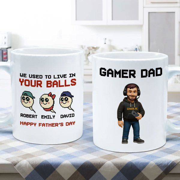 We Used to Live in Your Balls Pixel Gamer Dad Personalized Mug, Father's Day Gift for Gamer Dad We Used to Live in Your Balls Pixel Gamer Dad Personalized Mug, Father's Day Gift for Gamer Dad