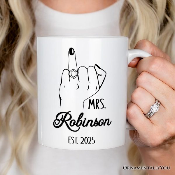 Wedding Ring Finger Mrs Personalized Mug, Married Engaged Gift For Women With Custom Name Wedding Ring Finger Mrs Personalized Mug, Married Engaged Gift For Women With Custom Name