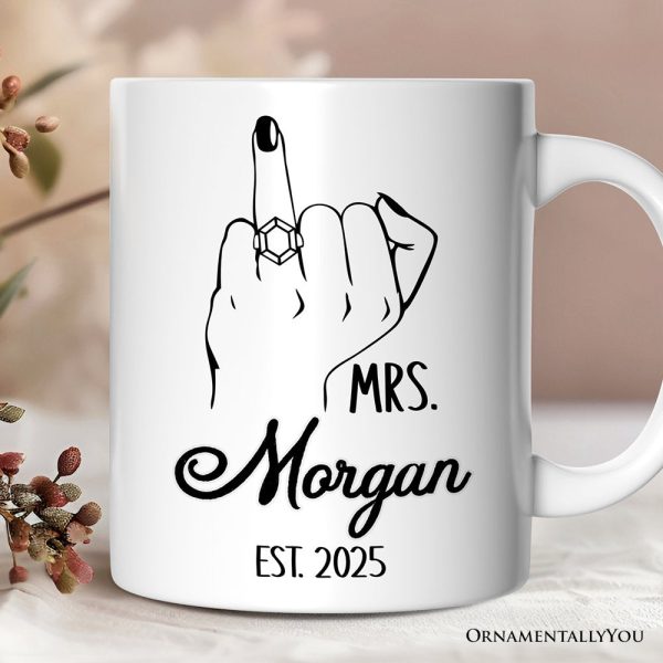 Wedding Ring Finger Mrs Personalized Mug, Married Engaged Gift For Women With Custom Name Wedding Ring Finger Mrs Personalized Mug, Married Engaged Gift For Women With Custom Name