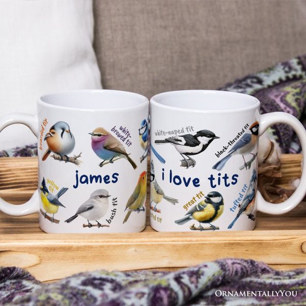 Whimsical Bird Tit Personalized Mug, Funny Birdwatcher Gift for Birder With Custom Name Whimsical Bird Tit Personalized Mug, Funny Birdwatcher Gift for Birder With Custom Name