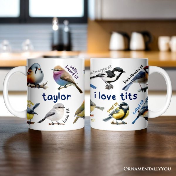 Whimsical Bird Tit Personalized Mug, Funny Birdwatcher Gift for Birder With Custom Name Whimsical Bird Tit Personalized Mug, Funny Birdwatcher Gift for Birder With Custom Name